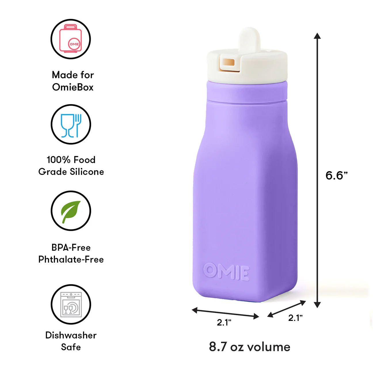 OmieBottle 260ml - silikonová láhev do OmieBoxu s brčkem - fialová