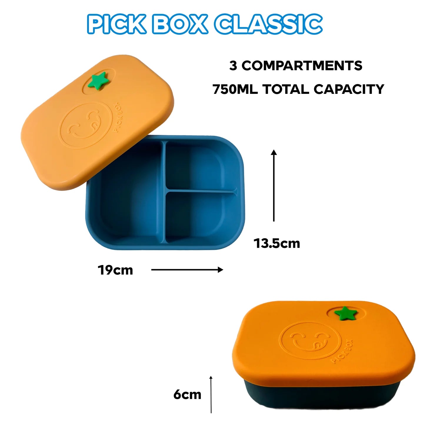 Silikonový Pick Box CLASSIC - 3 oddělení - žluto modrý