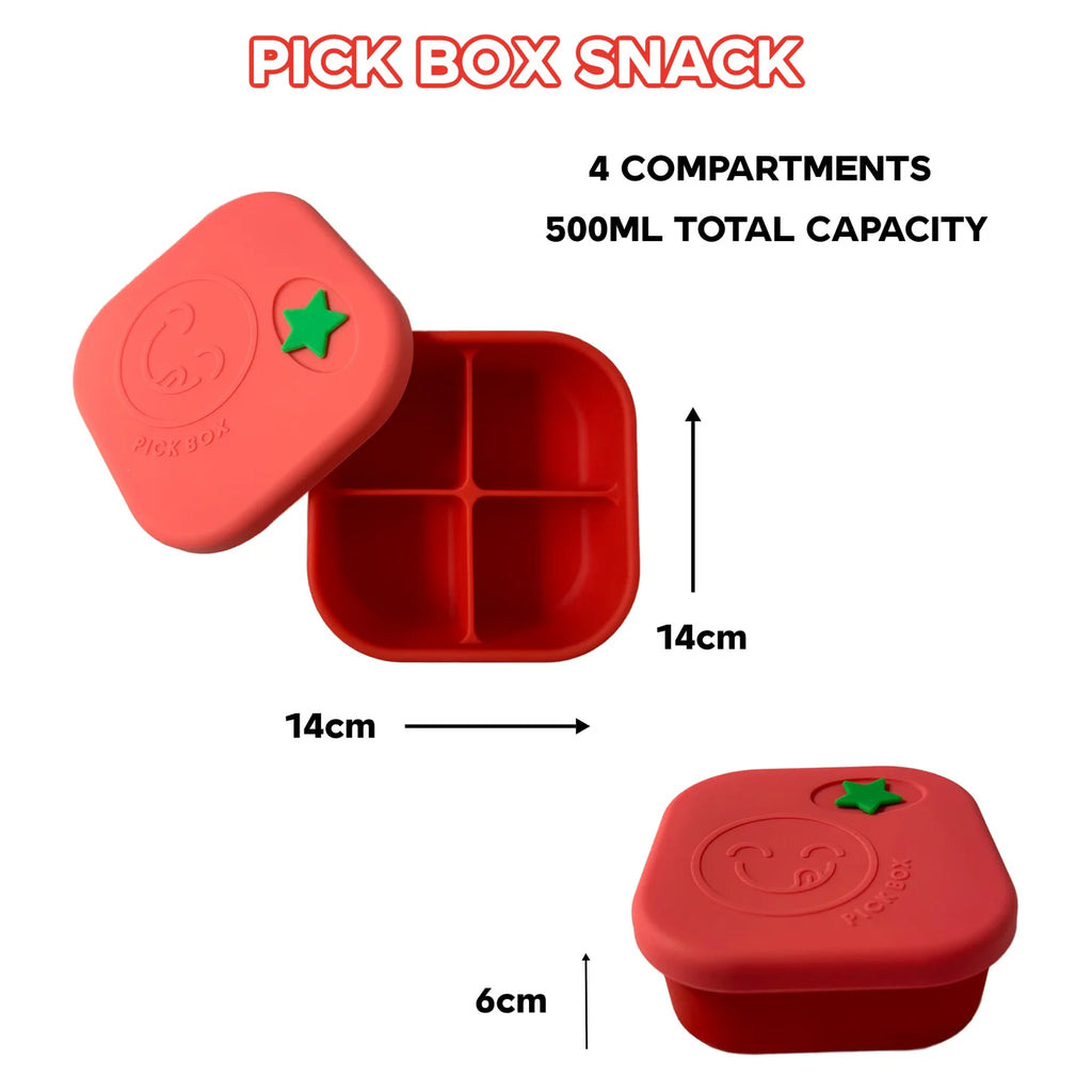 Silikonový Pick Box SNACK - 4 oddělení - červeno růžový