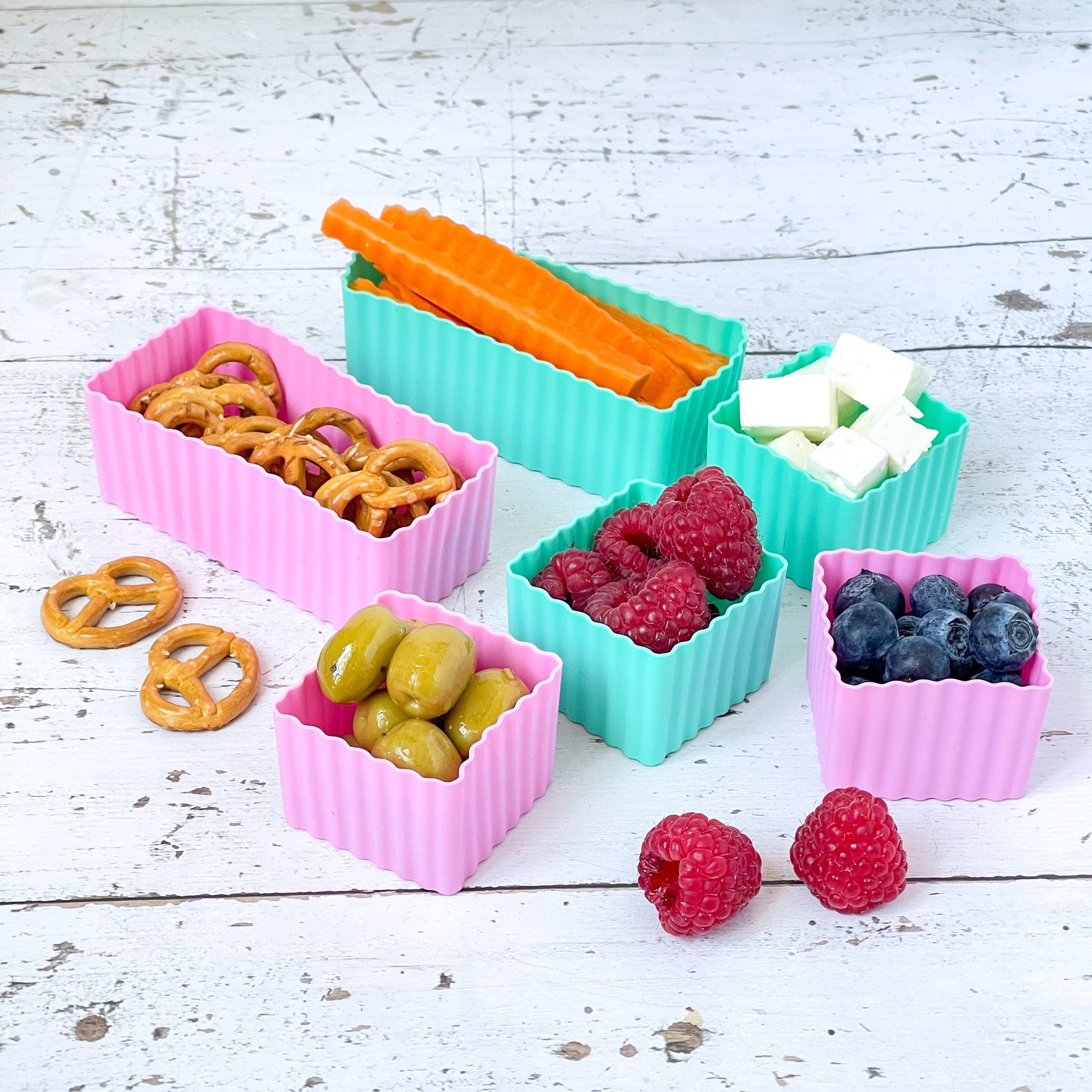 Yumbox CUBES - sada 6 silikonových formiček tyrkys a růžová
