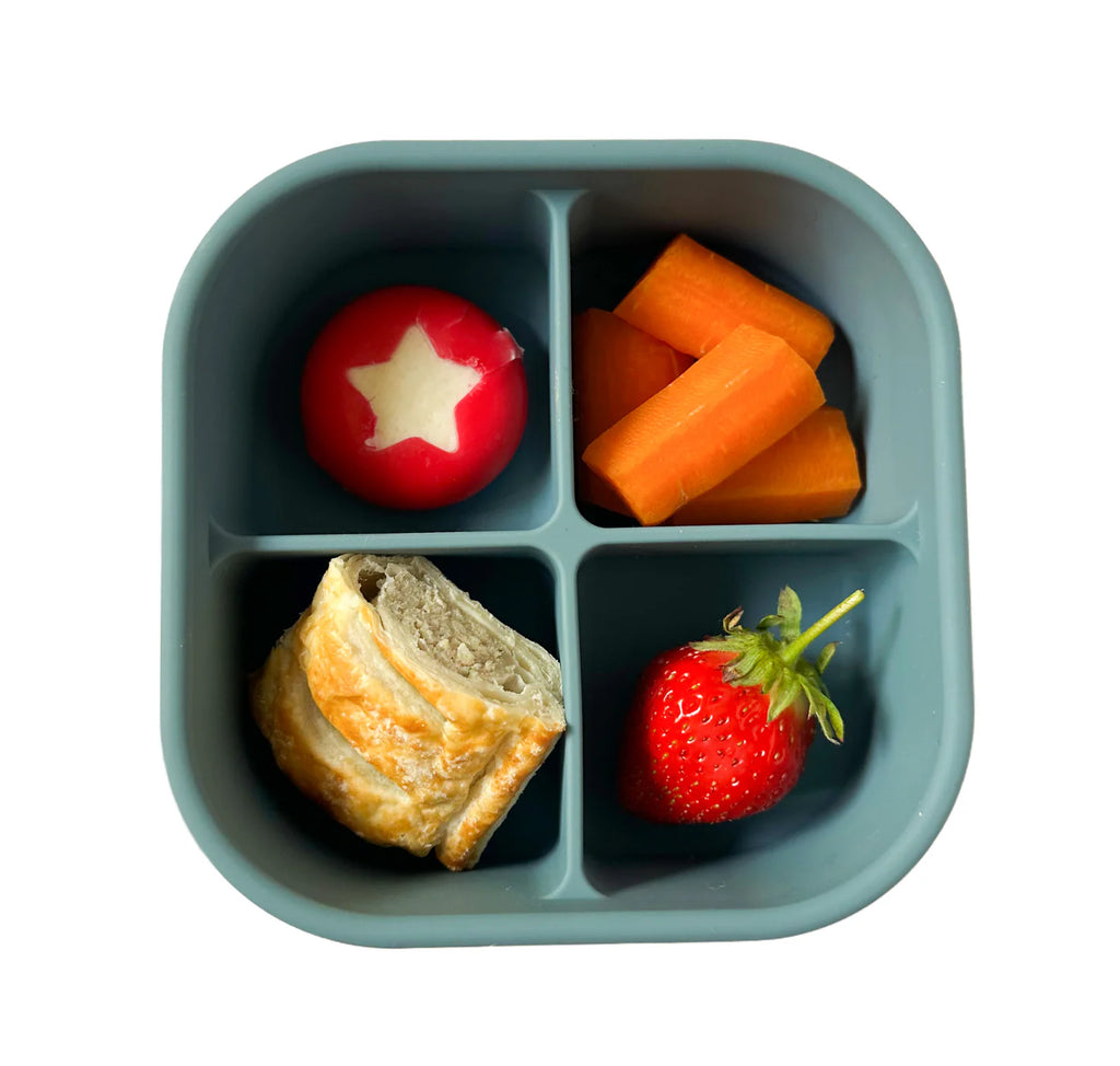 Silikonový Pick Box SNACK - 4 oddělení - žluto modrý