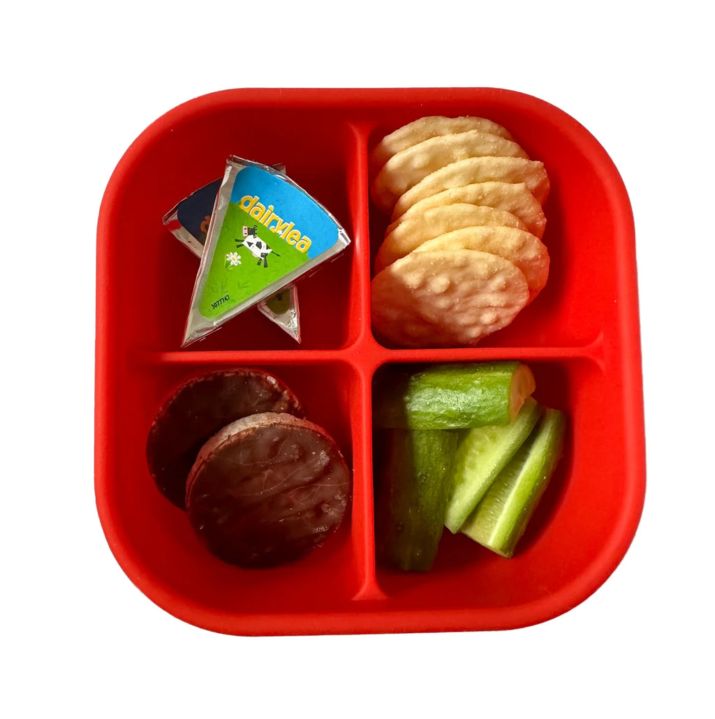 Silikonový Pick Box SNACK - 4 oddělení - červeno růžový