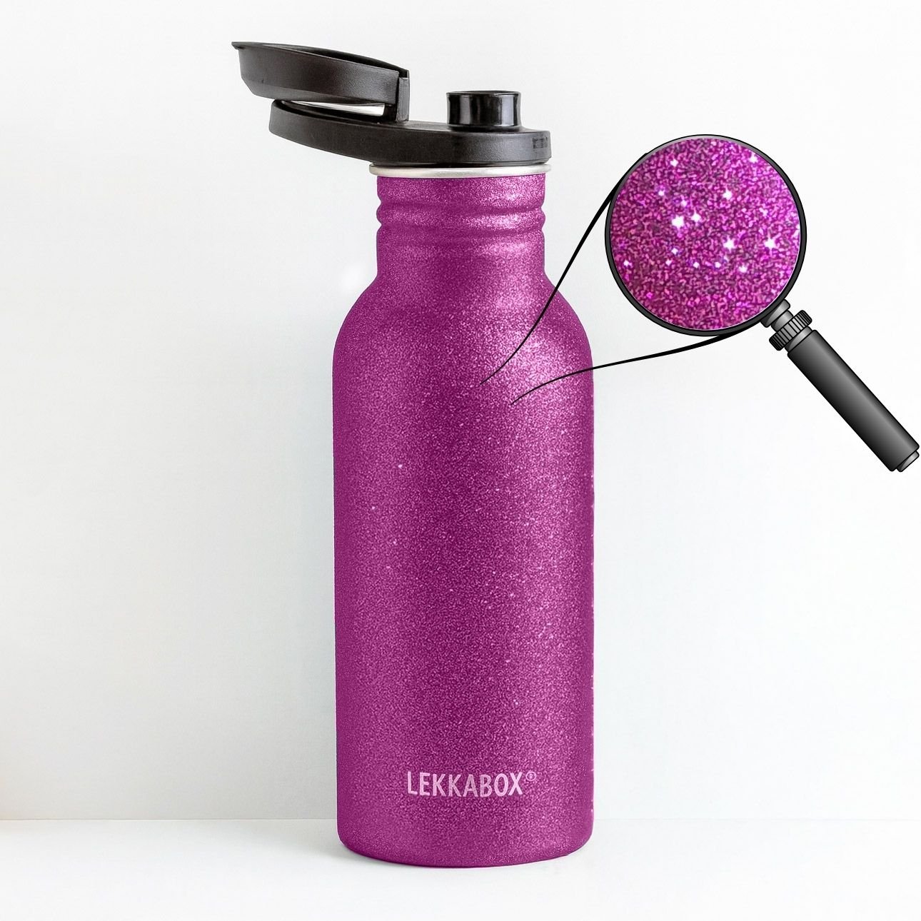 Lekkabox GO 500ml - lehká nerezová láhev - růžová se třpytkami