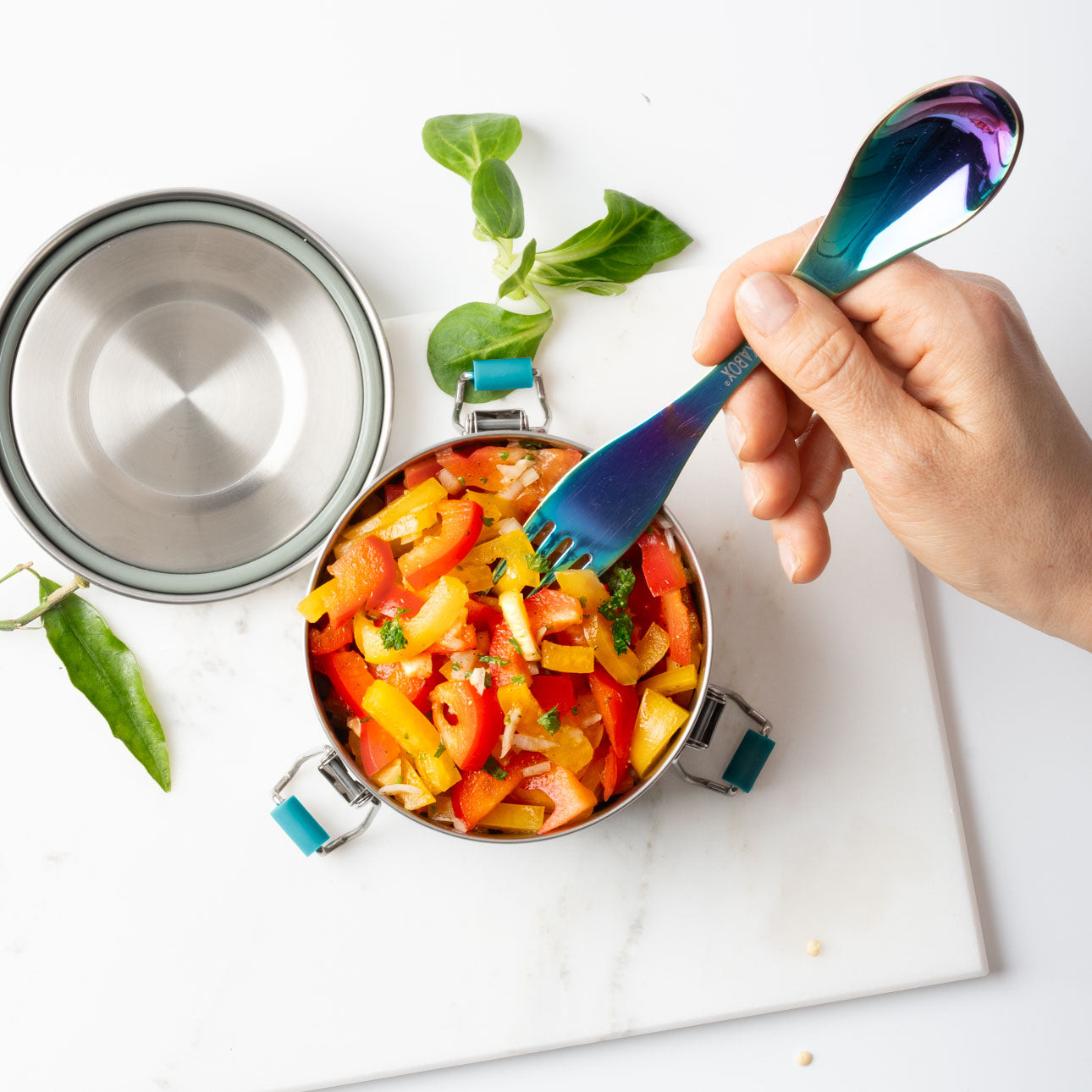 Velká nerezová vidličko-lžička duhová