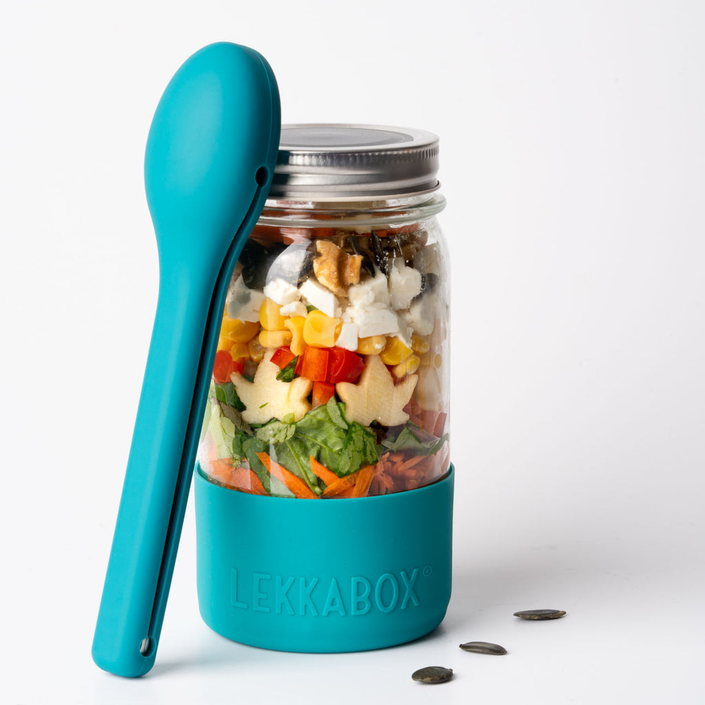LEKKABOX Meal Prep – skleněná dóza s víčkem a silikonovým chráničem, 500 ml oceán