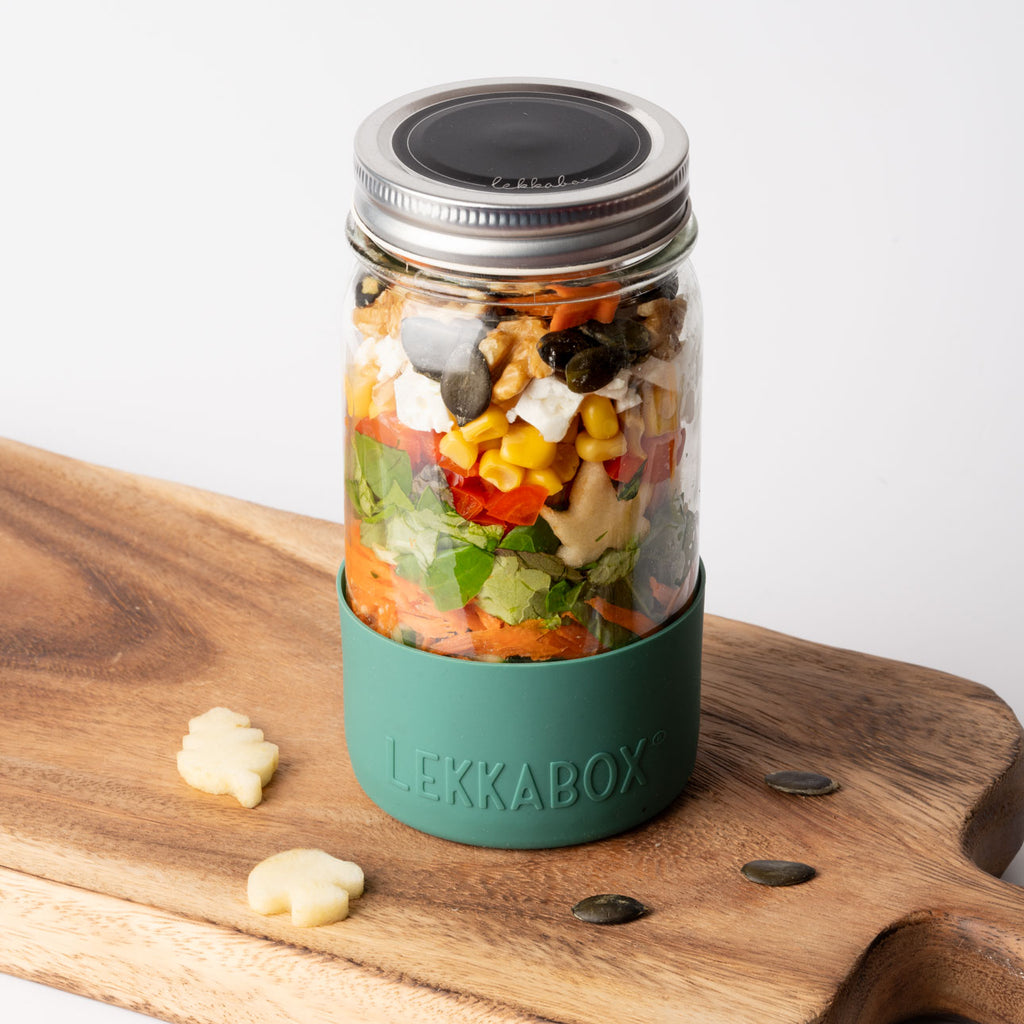 LEKKABOX Meal Prep – skleněná dóza s víčkem a silikonovým chráničem, 500 ml les