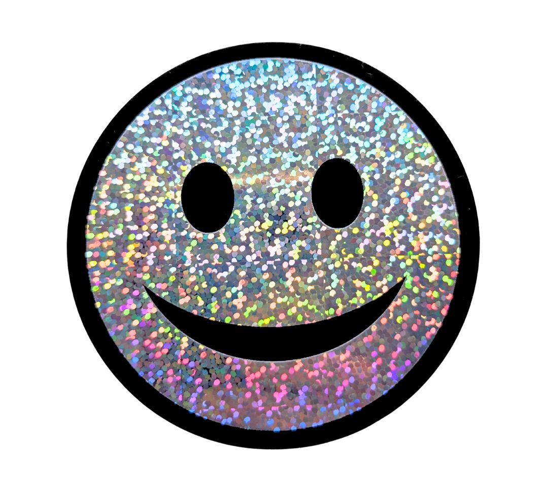 Třpytivá voděodolná nálepka Smiley