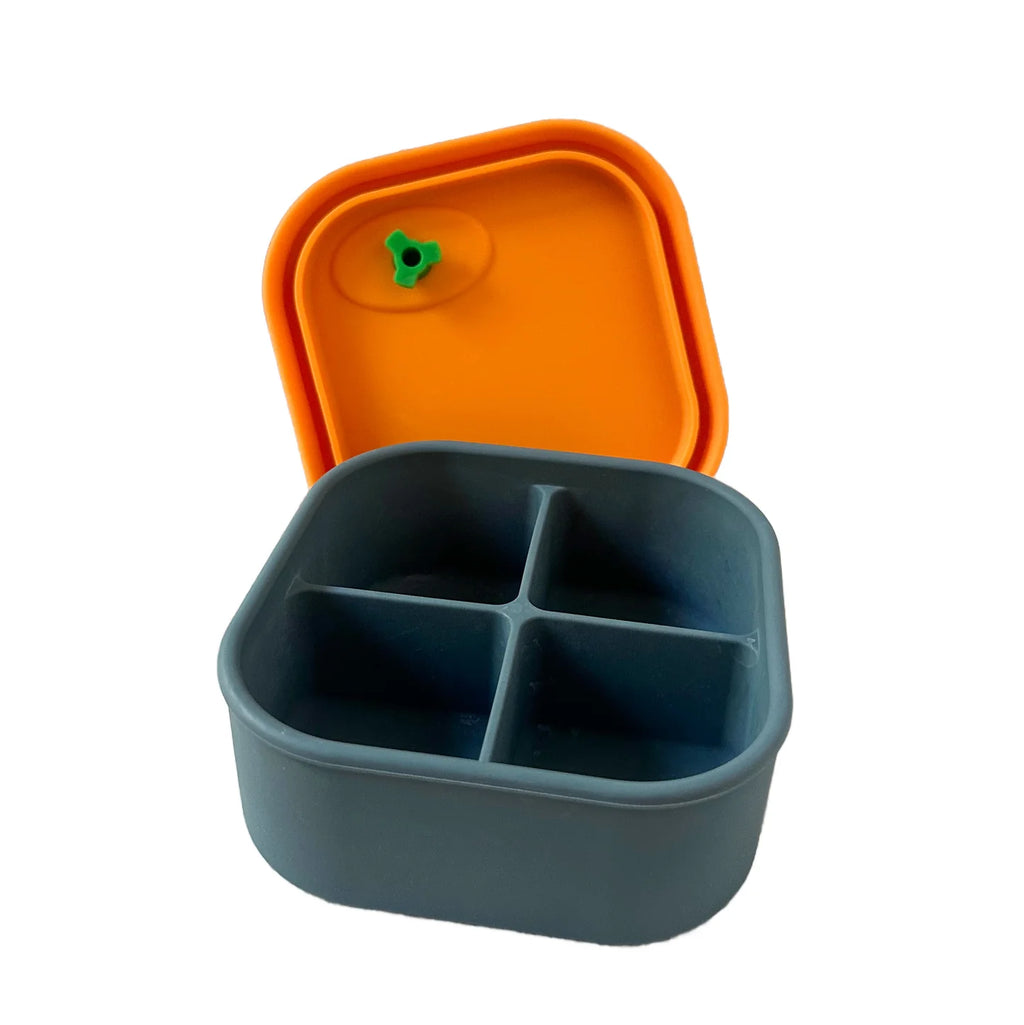 Silikonový Pick Box SNACK - 4 oddělení - žluto modrý