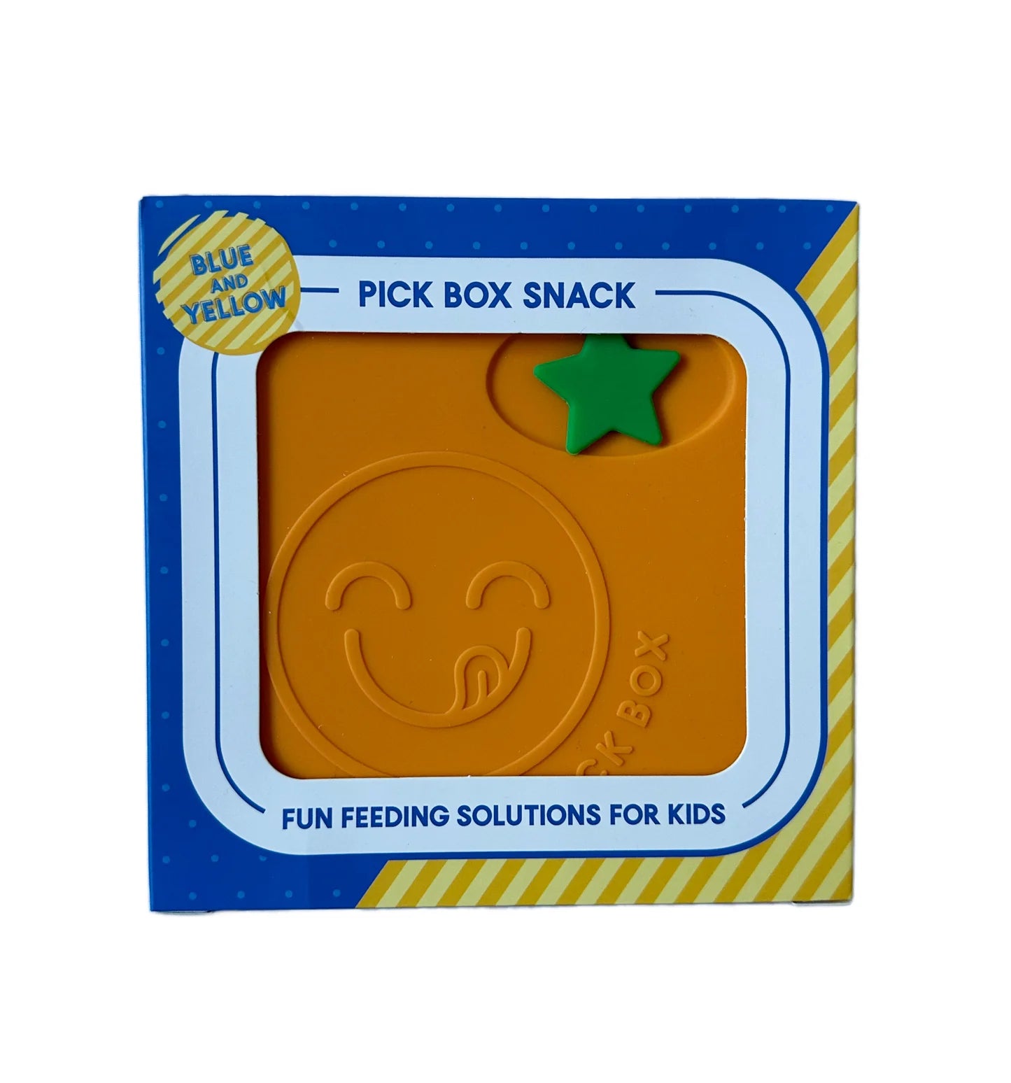 Silikonový Pick Box SNACK - 4 oddělení - žluto modrý