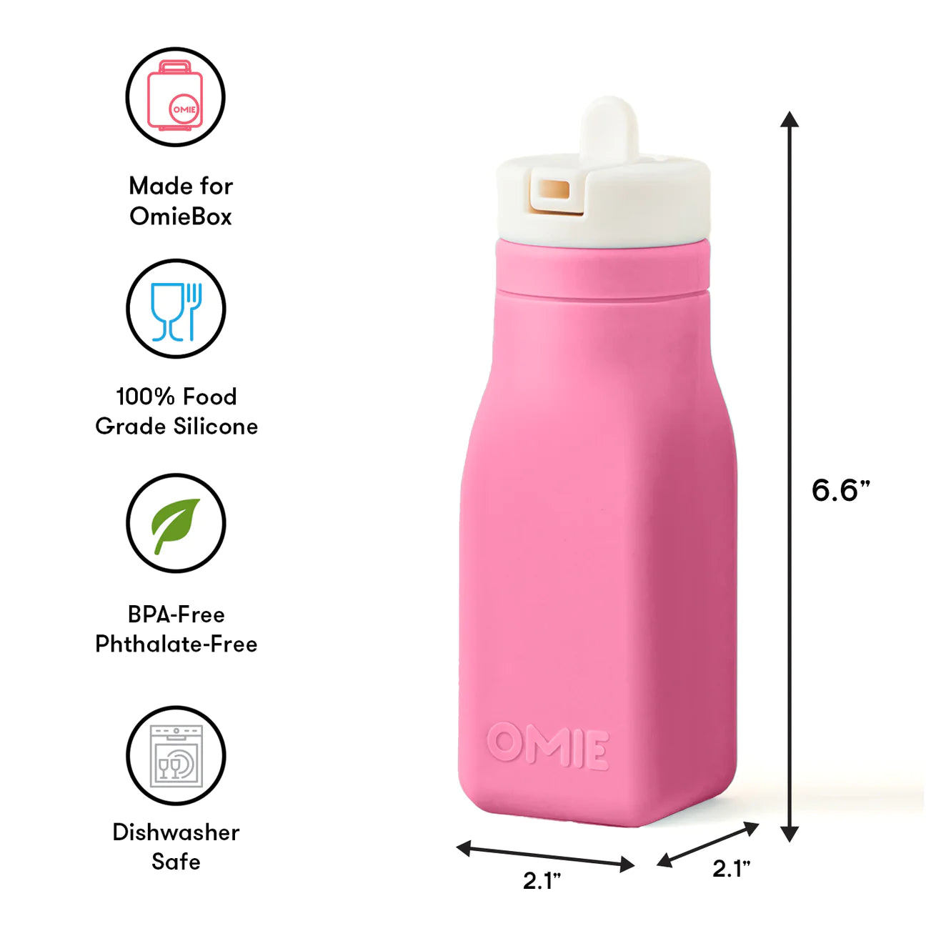 OmieBottle 260ml - silikonová láhev do OmieBoxu s brčkem - růžová