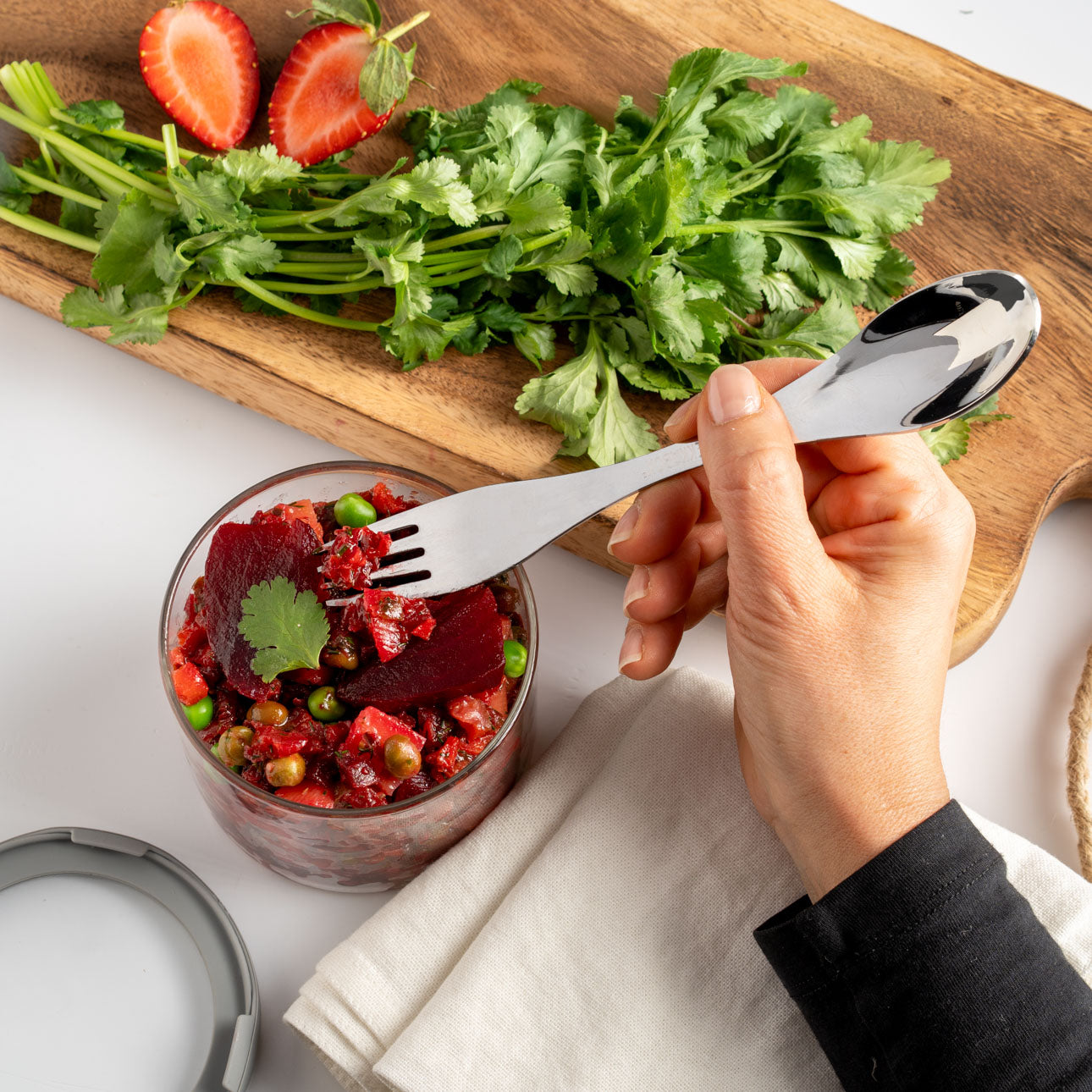 Velká nerezová vidličko-lžička stříbrná