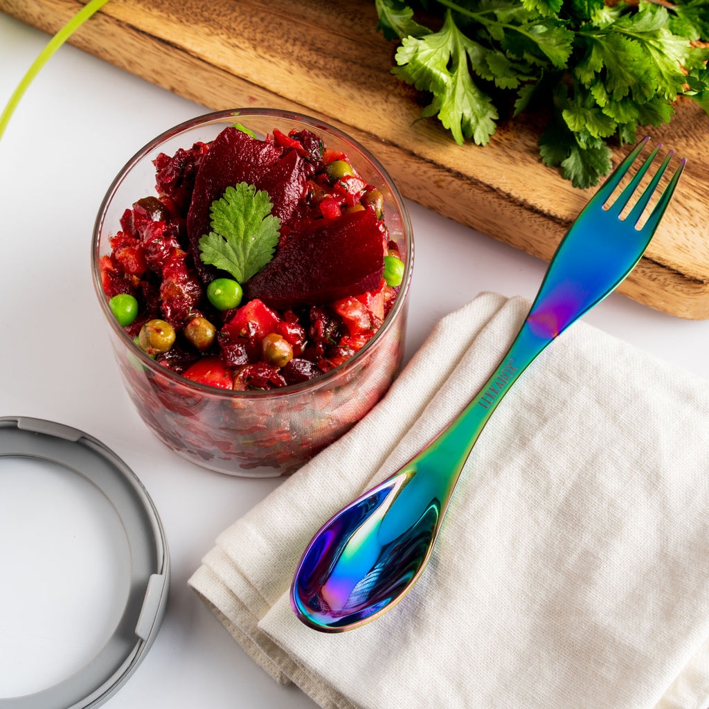 Velká nerezová vidličko-lžička duhová