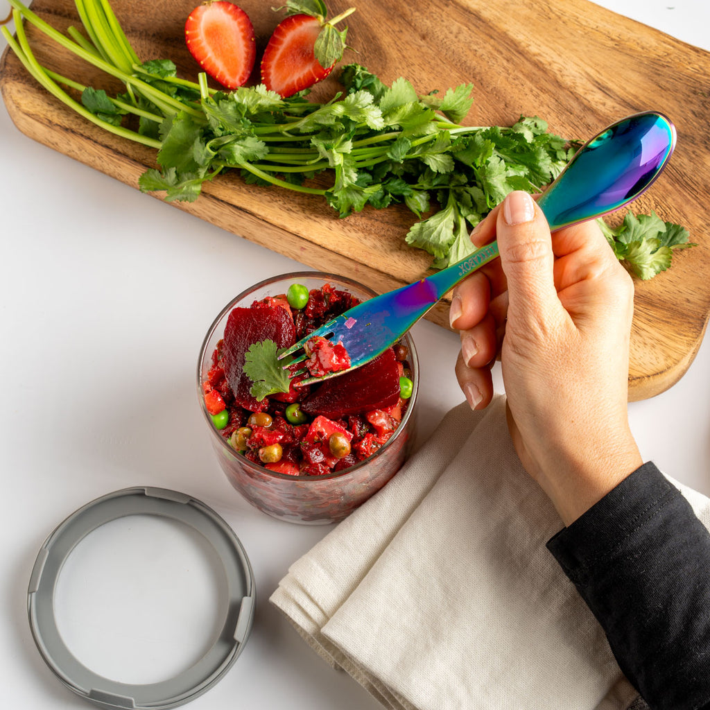 Velká nerezová vidličko-lžička duhová