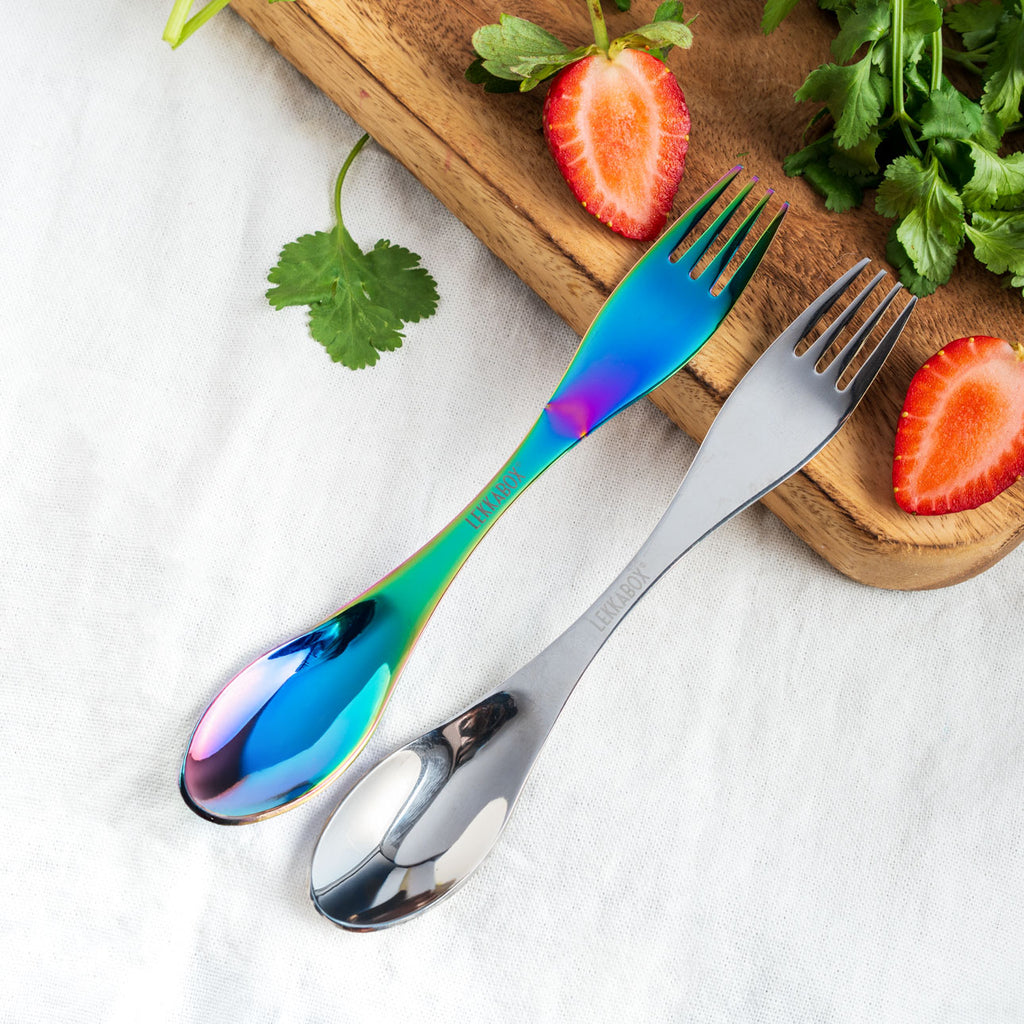 Velká nerezová vidličko-lžička duhová