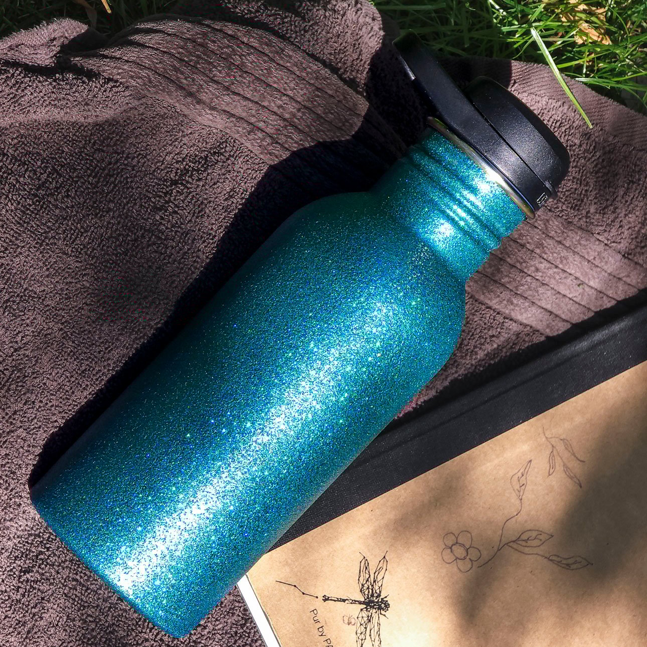 Lekkabox GO 500ml - lehká nerezová láhev - aqua se třpytkami