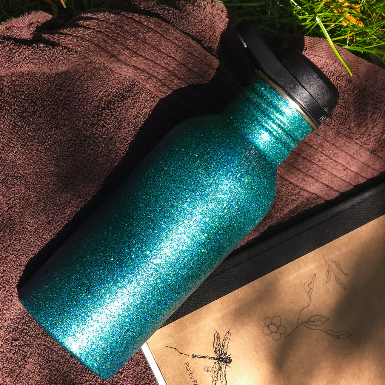 Lekkabox GO 500ml - lehká nerezová láhev - aqua se třpytkami