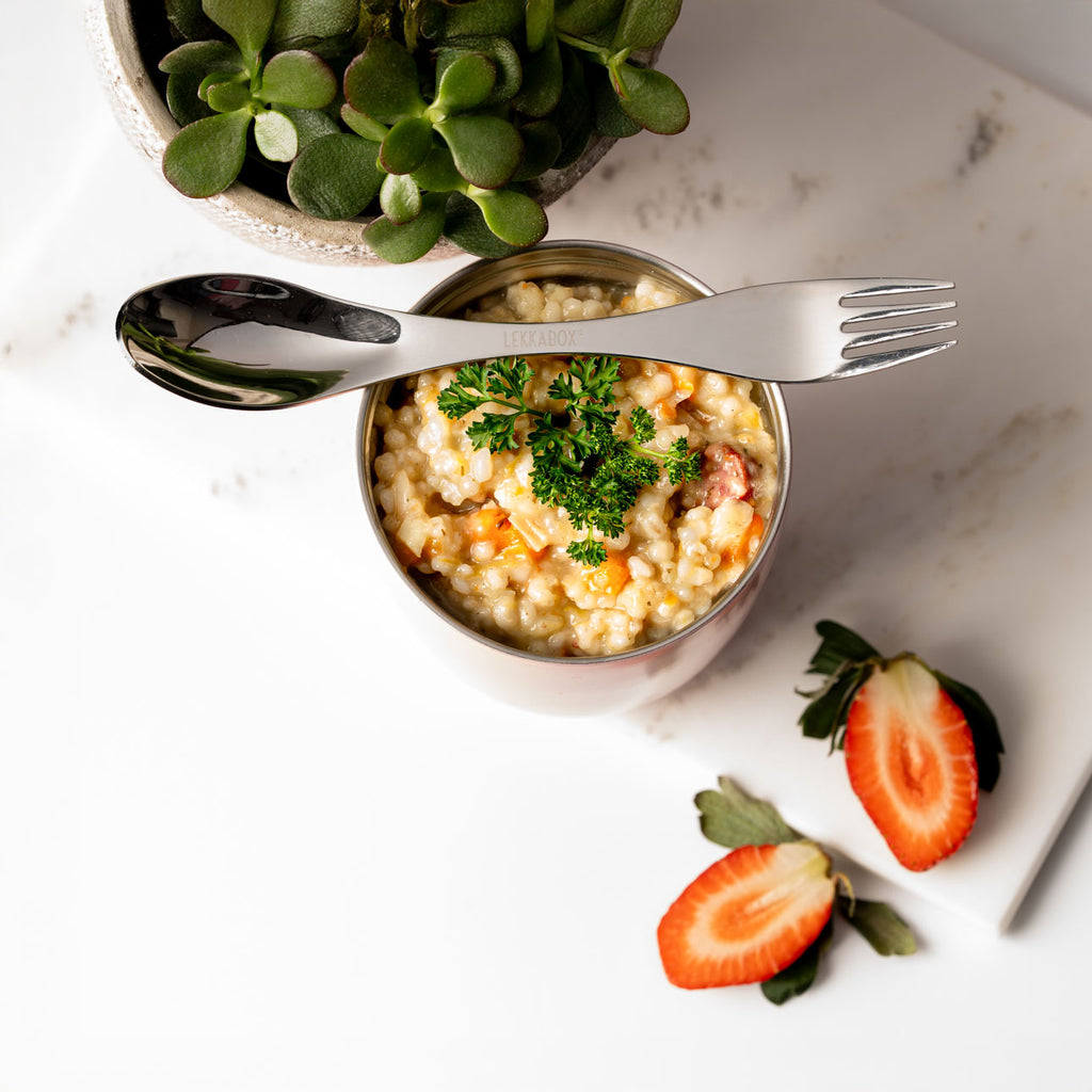 Velká nerezová vidličko-lžička stříbrná