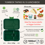 Načíst obrázek do prohlížeče Galerie, Yumbox XL Tapas 5 oddělení zelená Greenwich (transparetní zelený tác)
