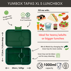 Yumbox XL Tapas 5 oddělení zelená Greenwich (transparetní zelený tác)