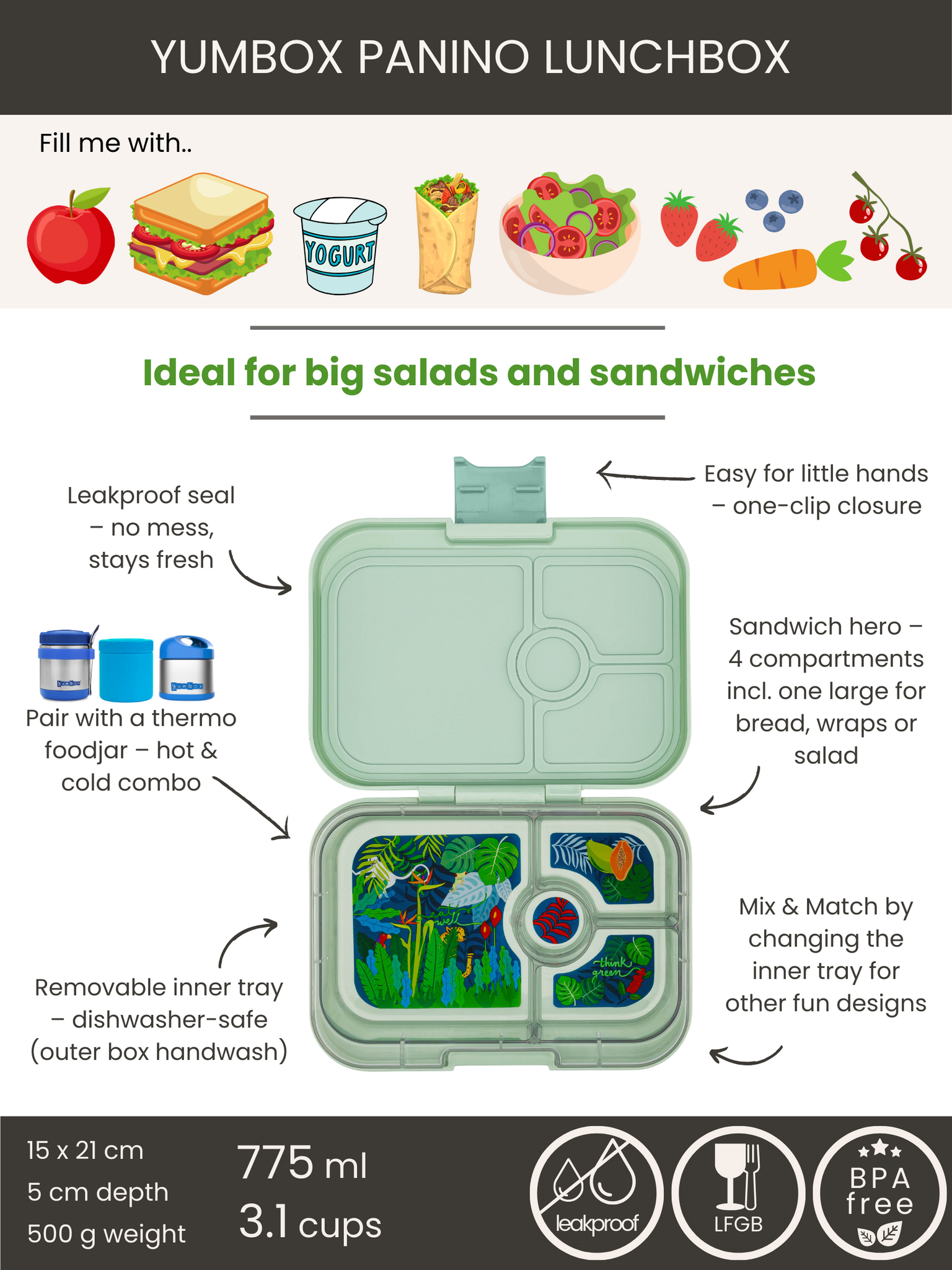 Yumbox Panino 4 oddělení zelená šalvěj