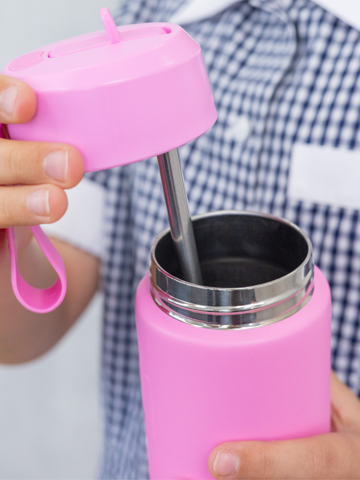 Montii Fusion 475ml - Termolahev se silikonovým chráničem a nerezovým brčkem – světle růžová