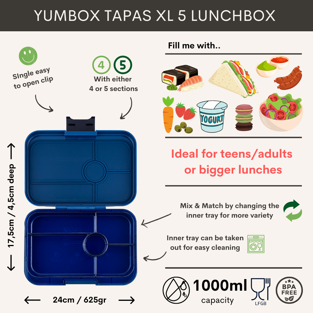 Yumbox XL Tapas 5 oddělení modrá Monte Carlo (transparetní modrý tác)