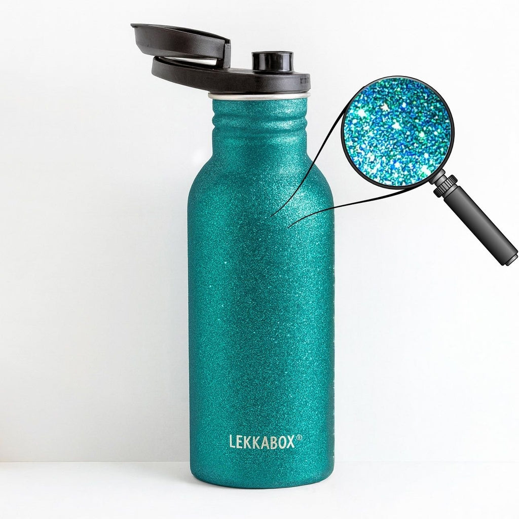 Lekkabox GO 500ml - lehká nerezová láhev - aqua se třpytkami