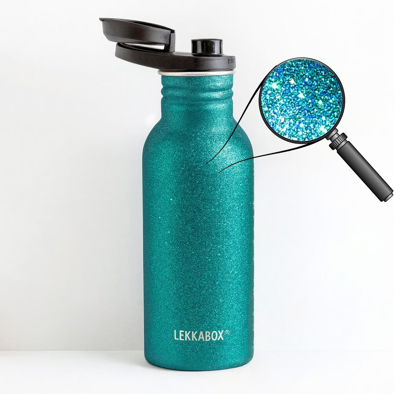 Lekkabox GO 500ml - lehká nerezová láhev - aqua se třpytkami