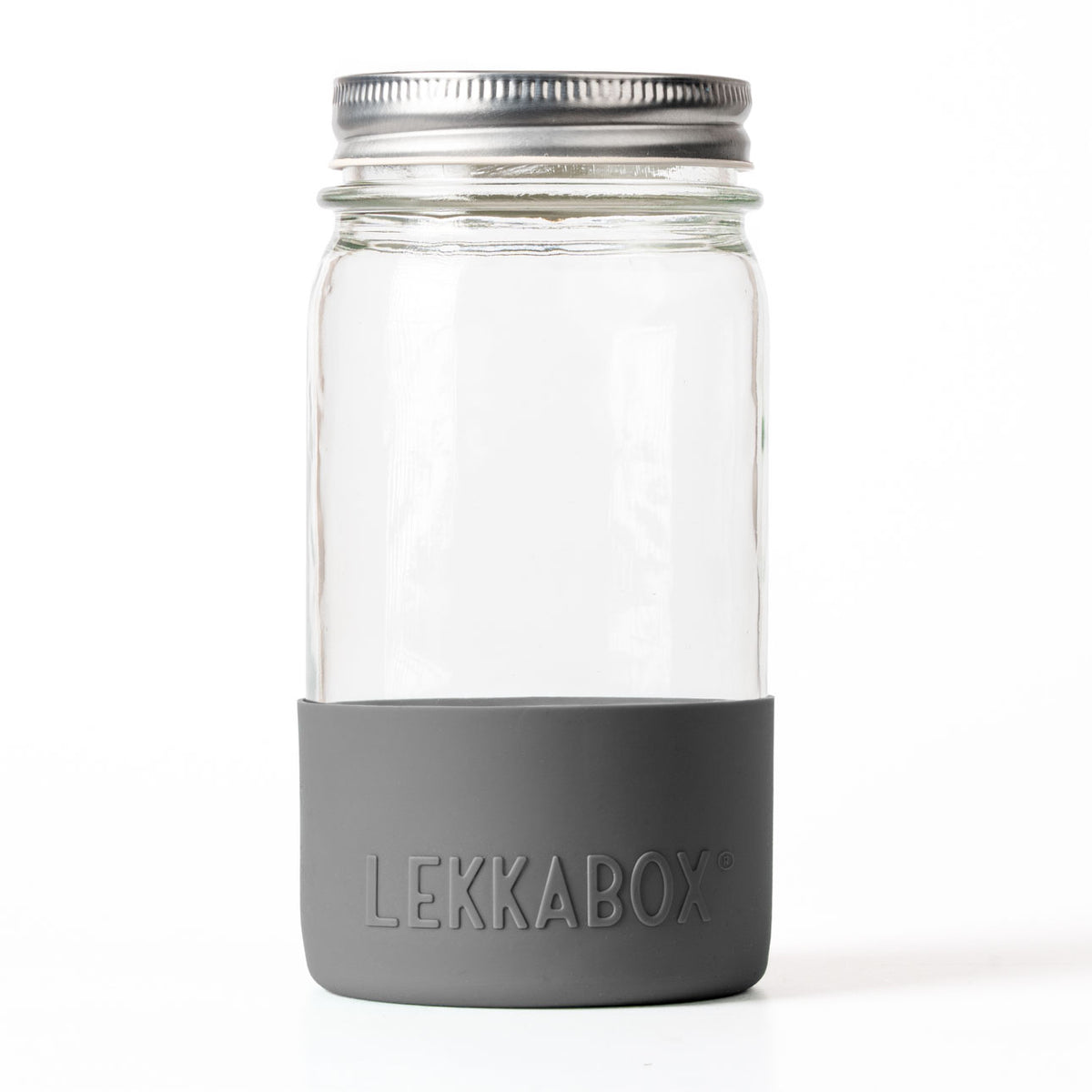LEKKABOX Meal Prep – skleněná dóza s víčkem a silikonovým chráničem, 500 ml sivá