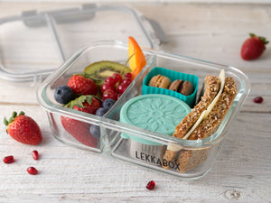 Lekkabox Prep Lunchbox 900ml se dvěma odděleními - sklo a silikonový chránič