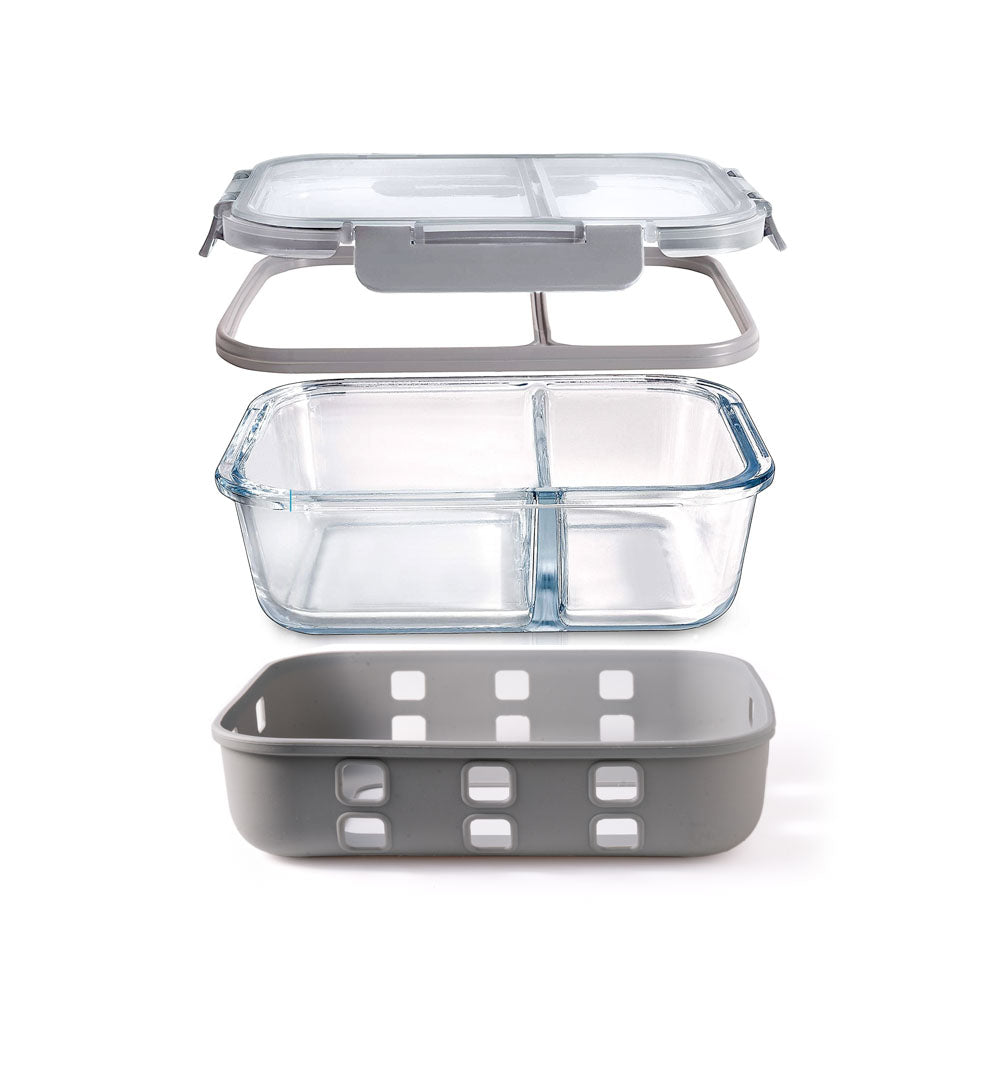 Lekkabox Prep Lunchbox 900ml se dvěma odděleními - sklo a silikonový chránič