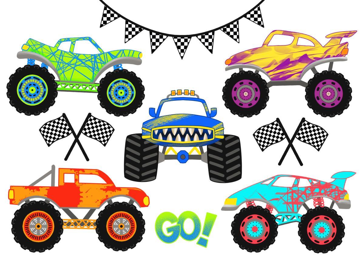 Voděodolné nálepky Monster trucks