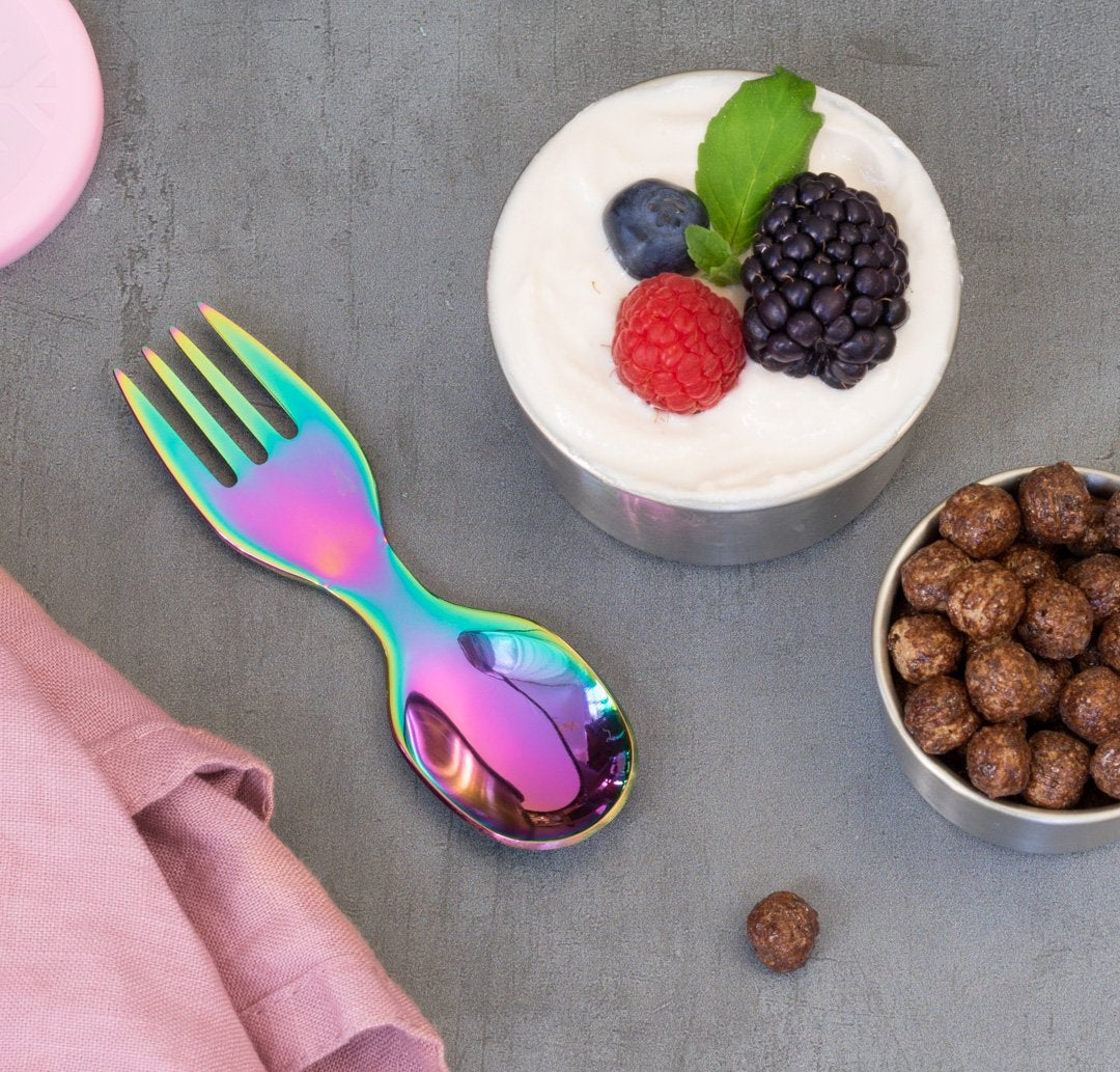 Mini nerezová vidličko-lžička duhová